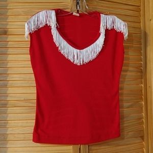 Vintage Red Top with White Fringe